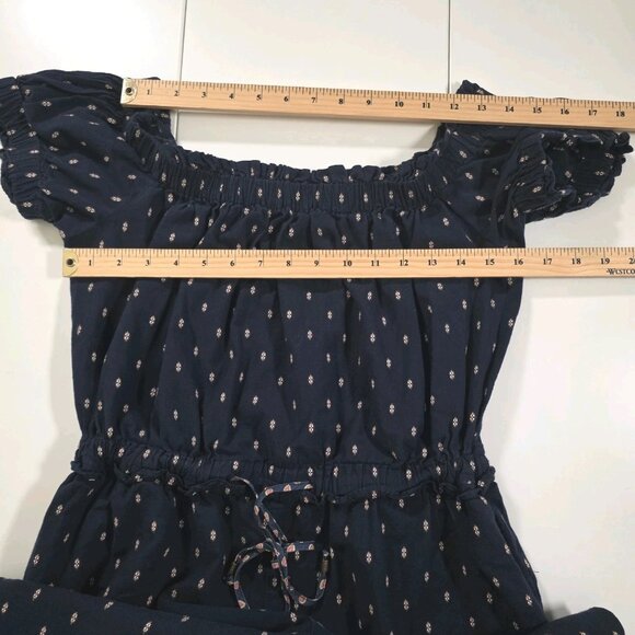 Anthropologie Romper Womens S Navy Geo Pattern Wide Leg Square Neck Ruffle Boho - Picture 4 of 16
